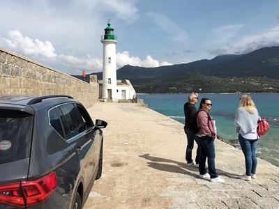 View of Valinco Bay and Propriano lighthouse on a private VTC excursion with guide-interpreter